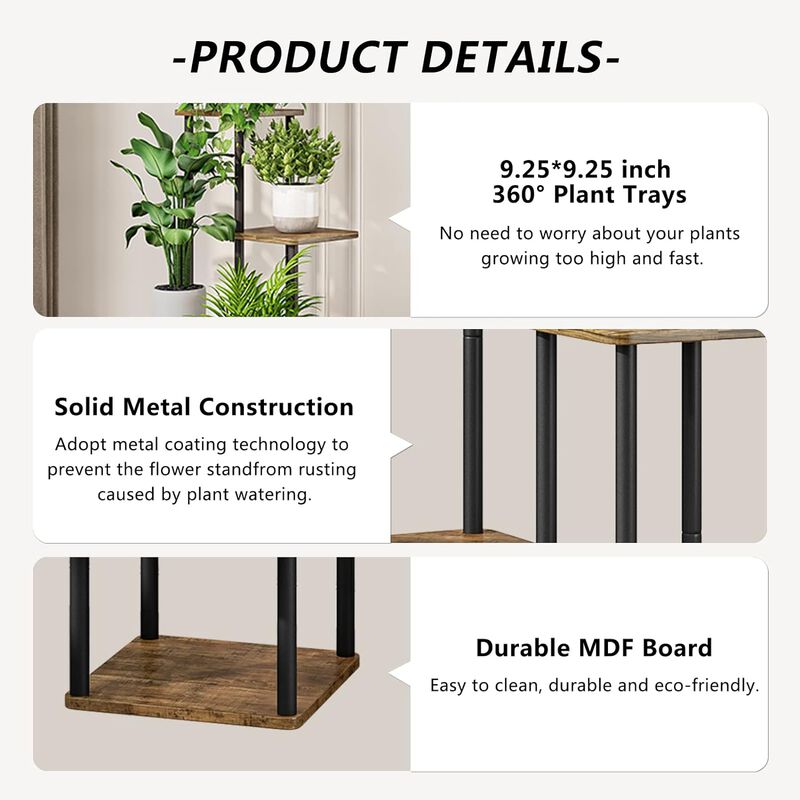5 Tier-Black+Rustic Brown Shelving, Plant Stand, Interior Metal Flower Stand image number 3