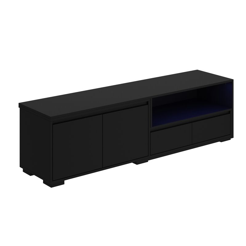 FUFU&GAGA Modern Sliding TV Stand with LED Light, Black Finish, 2 Drawers & 2 Cabinets, Extendable Design (90.6" W x 15.7" D x 17.1" H), Black