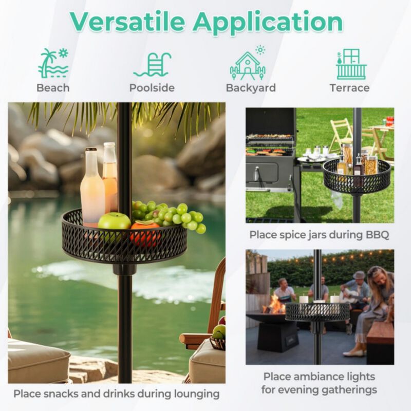 Patio Umbrella Table Tray Adjustable with Storage and Umbrella Poles-Black image number 8