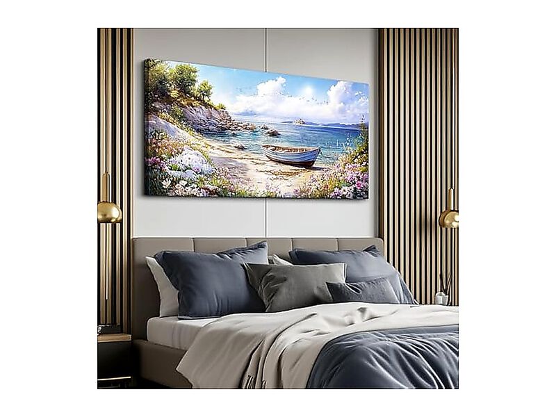 Canvas Wall Art Living Room Decor Bedroom Office Seaside Landscape Boat 20 X 40 image number 2