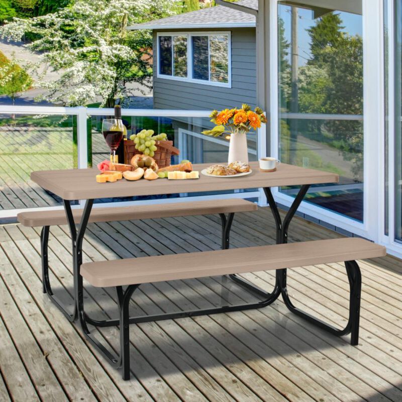 Hivvago HDPE Outdoor Picnic Table Bench Set with Metal Base