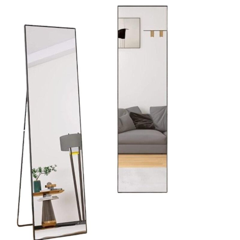 Hivvago Modern Full Length Floor Mirror with Stand or Wall Mount with Black Frame