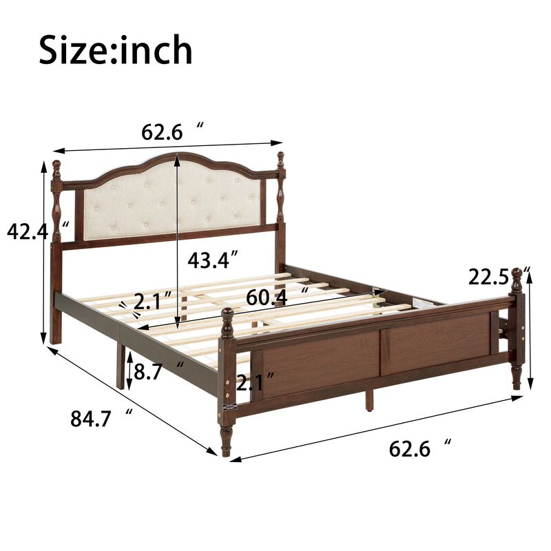 Pine Wood Contemporary Platform Bed with Upholstered Headboard and Panel Footboard image number 8