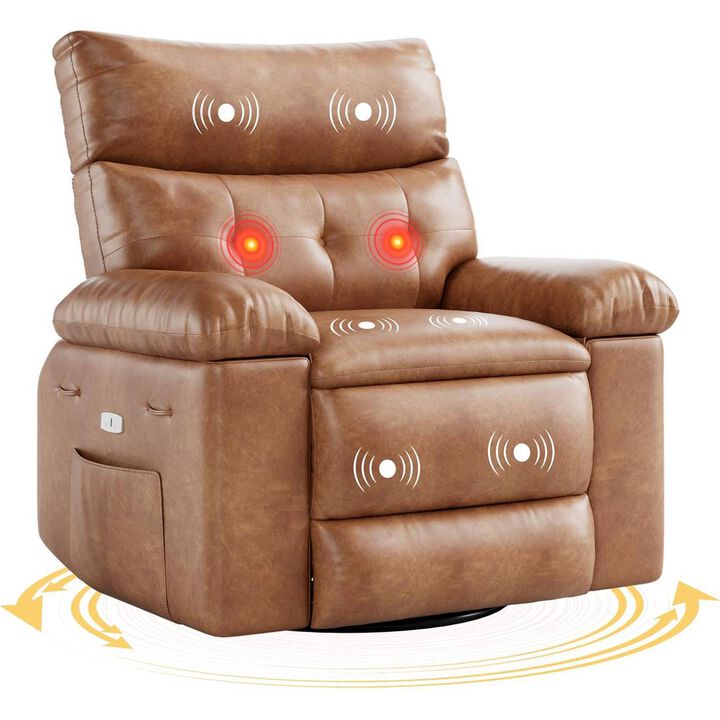 360 Degree Swivel Lazy Manual Rocking Recliner Sofa Chair for Living Rooms, Bedrooms, Outdoor Relax, Brown