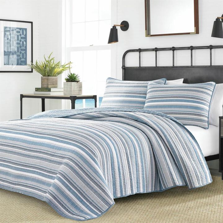 Hivvago 3 Piece Nautical Anchor Blues 100-Percent Cotton Reversible Quilt Set