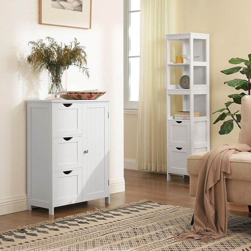 BreeBe White Bathroom Storage Cabinet with 3 Drawers