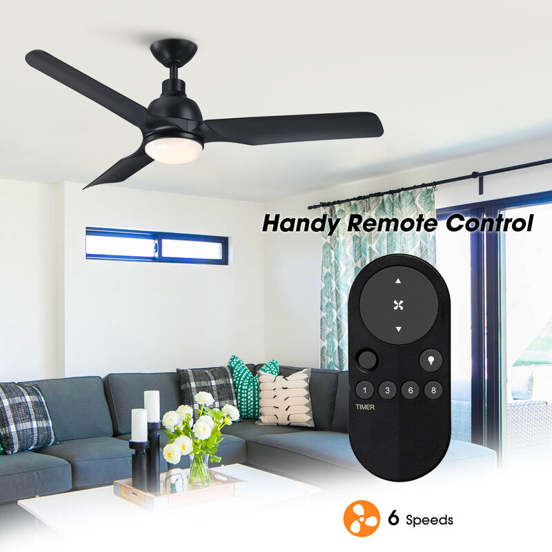 52 in. Black Reversible 6-Speed Ceiling Fan with Light and Remote