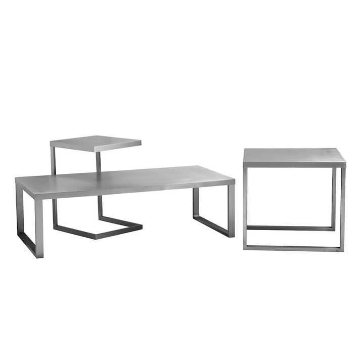 Pangea Home Clark Tray Table Brushed Metal