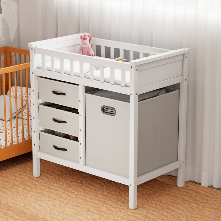 Baby Diaper Changing Station with 3 Fabric Storage Drawers for Nursery Room