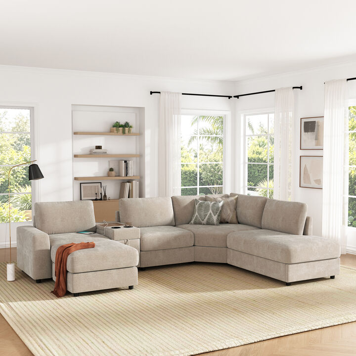 Merax Customizable Modular Sofa with Cloud-Like Comfort, Movable Ottoman, Flippable Console Lid
