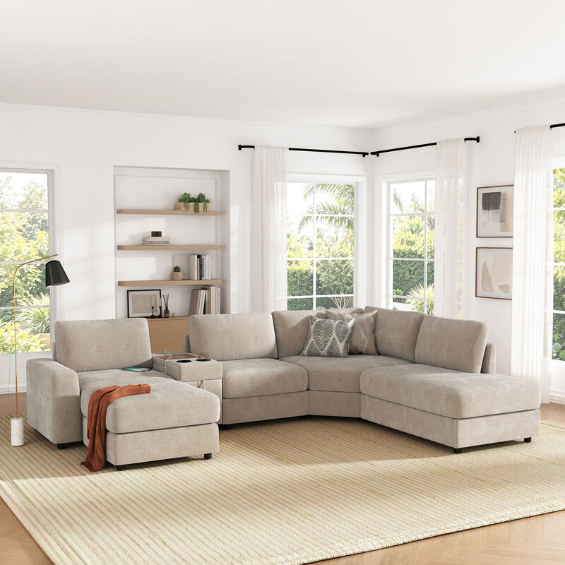 Merax Customizable Modular Sofa with Cloud-Like Comfort, Movable Ottoman, Flippable Console Lid image number 1