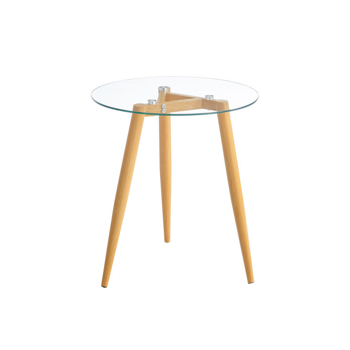 Van Beuren Side Table with Modern Metal Taper Legs and Clear Glass Tabletop