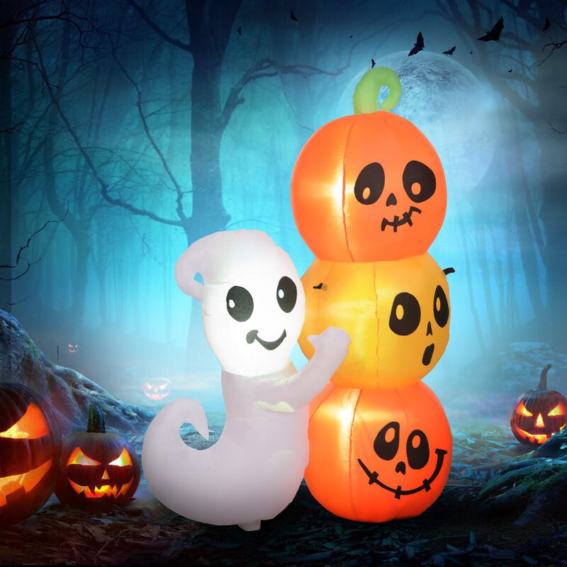 5ft Halloween Inflatable Ghost with Pumpkin Lighted Waterproof Outdoor Yard Decoration with LED Lights image number 7