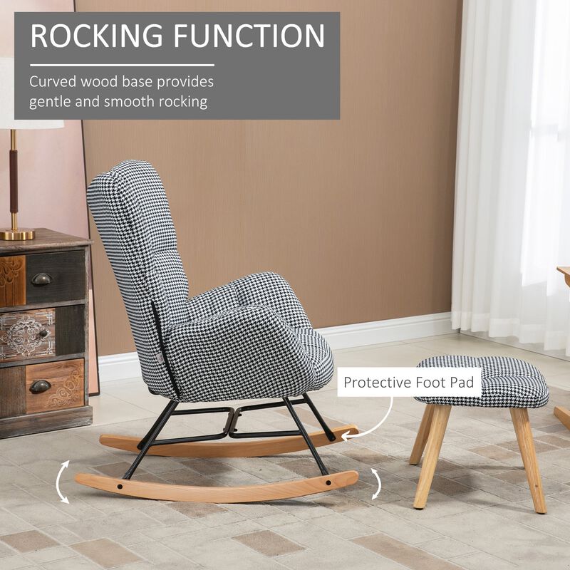 Glider Rocker with Ottoman Set, Houndstooth Nursery Rocking Chair, Upholstered Wingback Armchair for Living Room and Bedroom image number 4