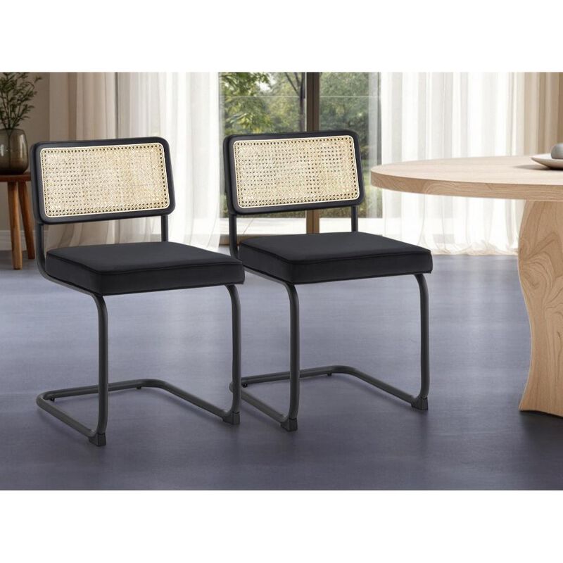 Hivvago Set of Two Black Upholstered Velvet Dining Side Chairs