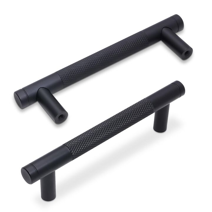 BUKOBYHE 10 Pack 3.75Inch Matte Black Kitchen Cabinet Handles Knurled Cabinet Pulls Black Drawer Pulls Kitchen Hardware