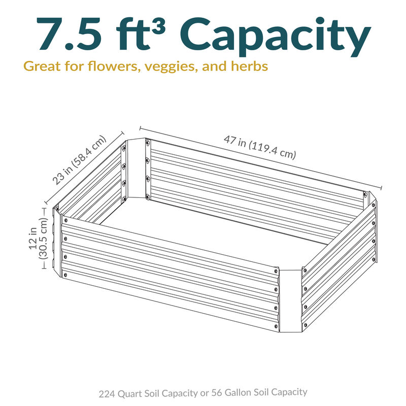 4 x2 ft (1.2x0.6 m) Galvanized Steel Rectangle-Shaped Raised Garden Bed
