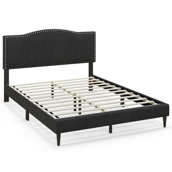 Hivvago Queen Size Upholstered Bed Frame with Nailhead Trim Headboard