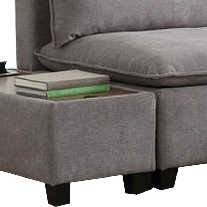Amato 95 Inch Loveseat, Ottoman, and Console Table Set, Charging Port, Gray-Benzara
