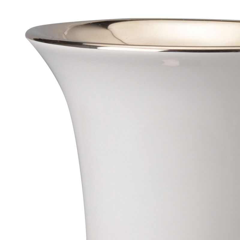 Ceramic Vase with Flared Top and Pedestal Base, Medium, White and Gold - Benzara