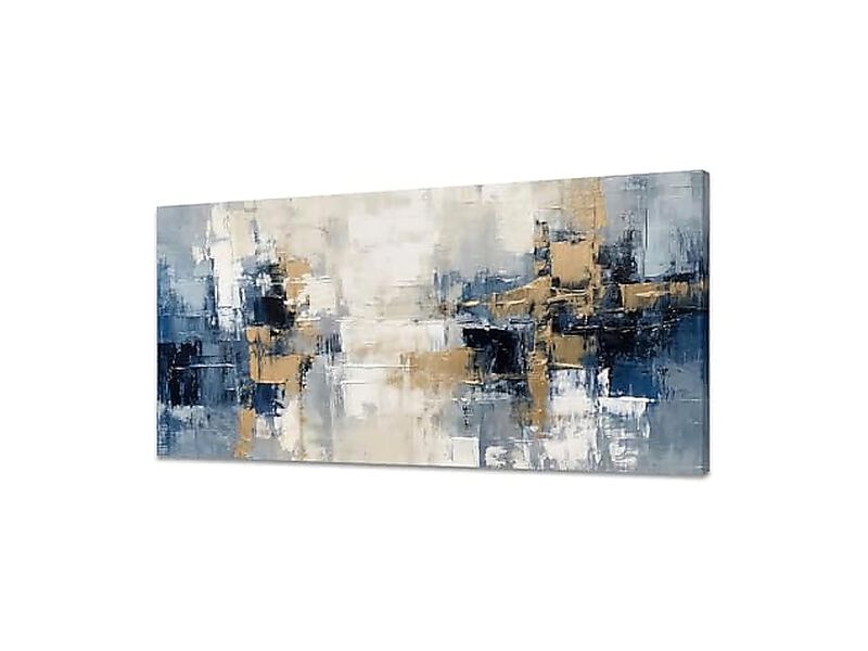 Blue Gold Abstract Canvas Indigo Modern Wall Art Living Room Bedroom Office image number 2