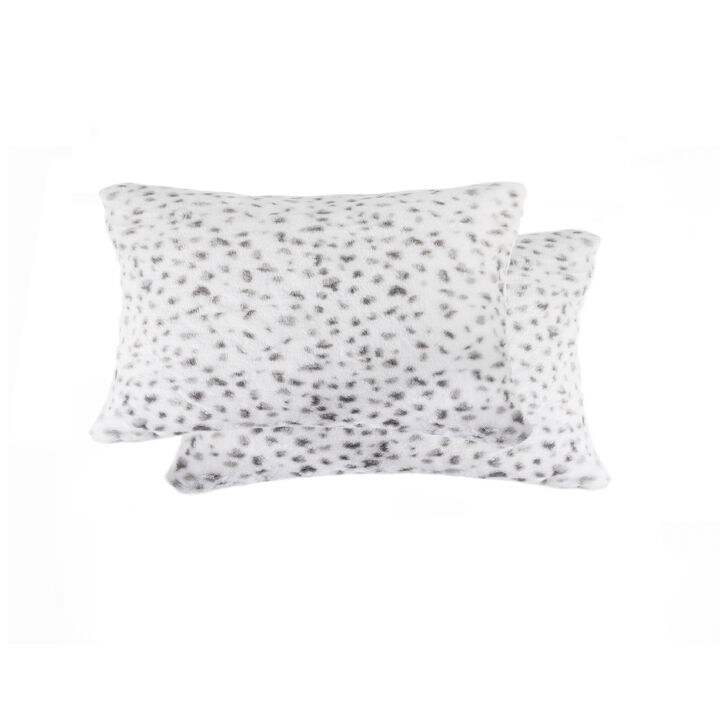 HomeRoots Set of Two 12" X 20" White and Gray Faux Fur Lumbar Throw Pillows