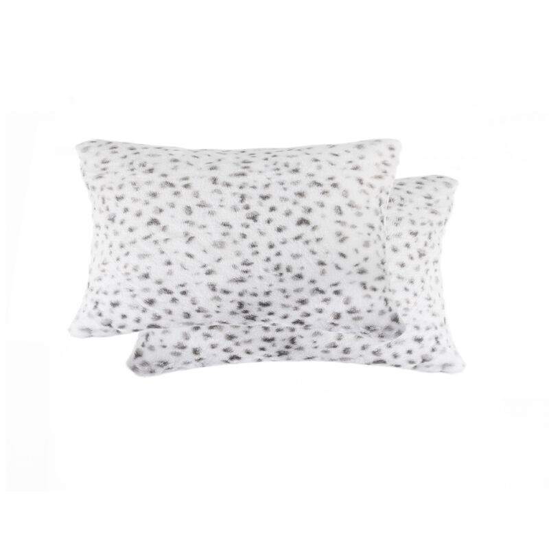 HomeRoots Set of Two 12" X 20" White and Gray Faux Fur Lumbar Throw Pillows image number 0