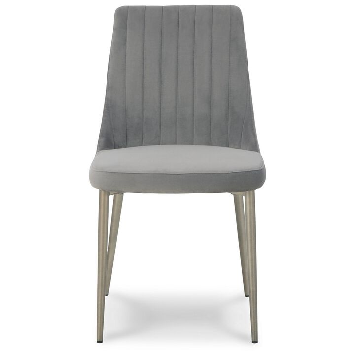 18 Inch Modern Dining Chair, Set of 2, Gray Velvet Seat, Gold Metal Legs-Benzara