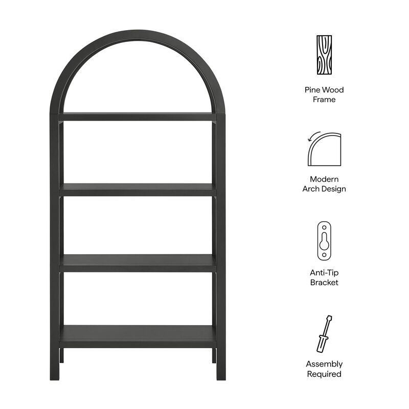Modway Vexley 60 Inch Arched Bookshelf in Black &ndash; Modern Pine and Acacia Open Display Bookcase for Living Room, Office, Reading Nook image number 3