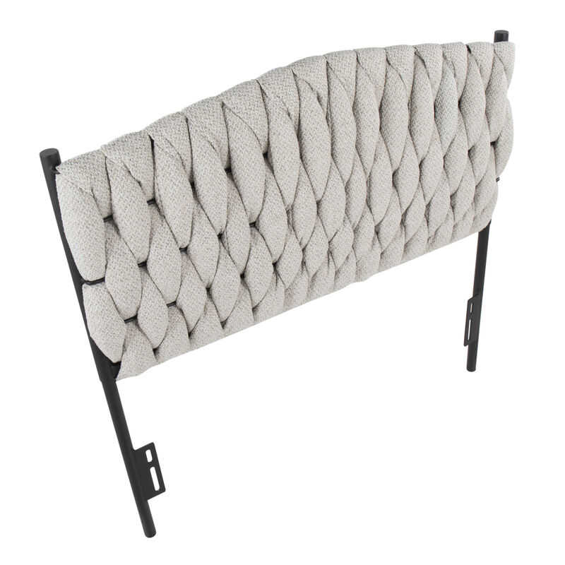Braided Matisse Twin Size Headboard in Black Metal and Cream Fabric by Lumi Source