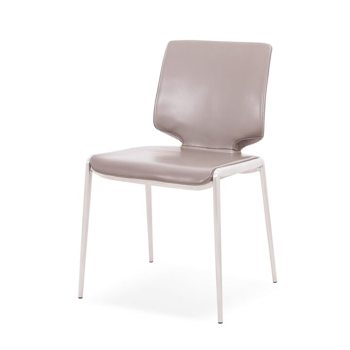 Cid Fiji 18 Inch Stackable Dining Chair, Set of 2, Light Gray Vegan Leather-Benzara