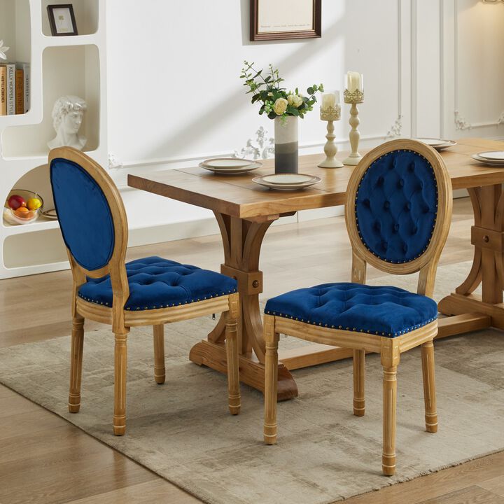 Whisen French Style Dining Chair, Solid Rubberwood Frame with Velvet Upholstery, Handmade Tufted & Nailhead Trim, Set of 2 for Living Room Kitchen