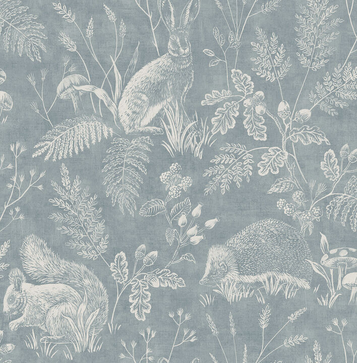 Woodland Blue Toile Wallpaper