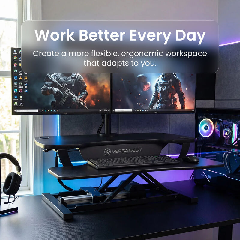 VersaDesk PowerPro Electric Height Adjustable Standing Desk Converter 36"W with USB Charging Port &ndash; Black image number 4
