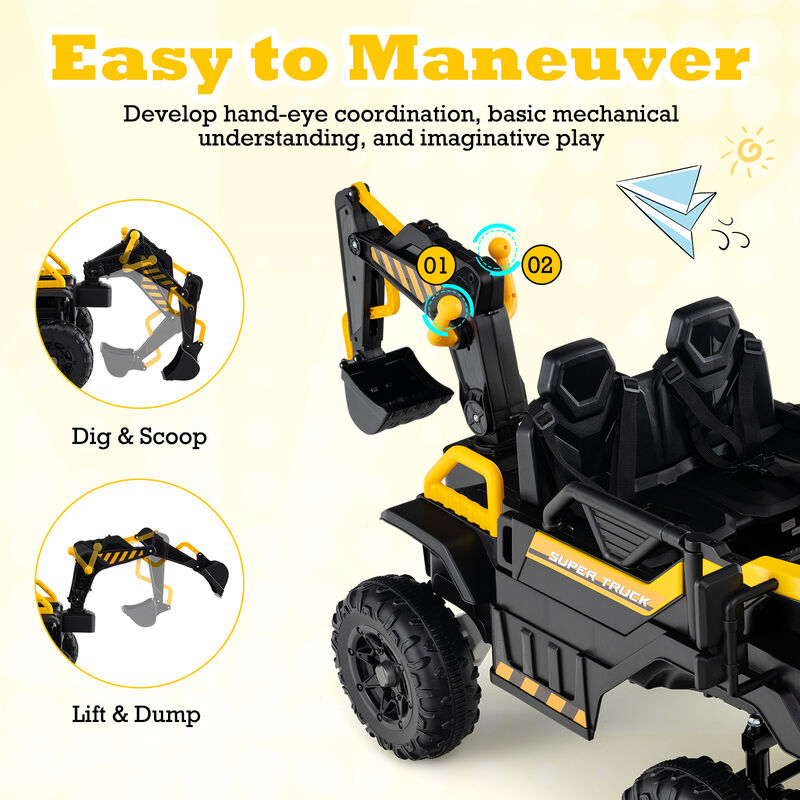 2 Seater 24V Electric Ride On Excavator with 4WD and Remote Control for Yard-Yellow image number 6