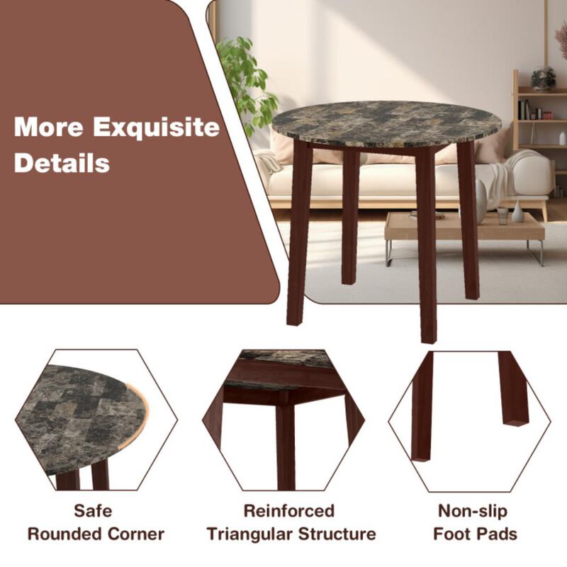 Hivvago 35 Inch Round Dining Table with Rubber Wood Legs and Marble-textured Veneer Tabletop