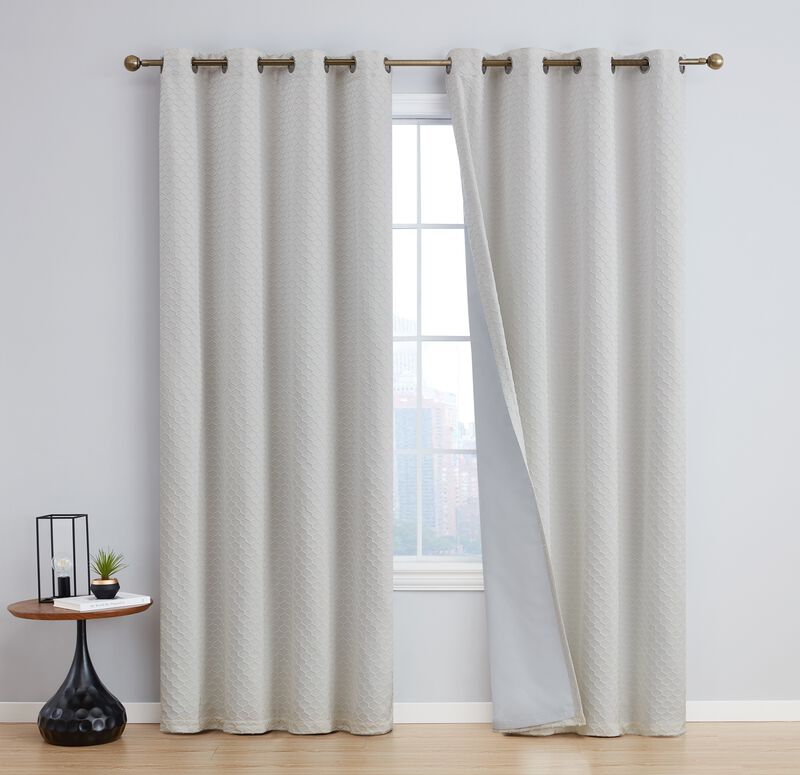 THD Passaic Geometric 100% Full Complete Blackout Room Darkening Noise Reducing Thermal Grommet Curtains - Set of 2