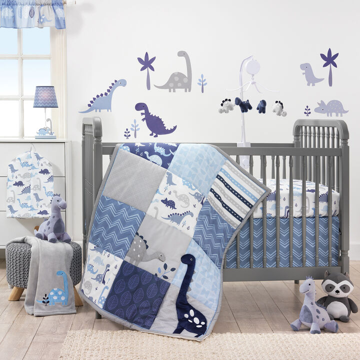 Bedtime Originals Roar Blue/Gray Dinosaur 5-Piece Nursery Baby Crib Bedding Set