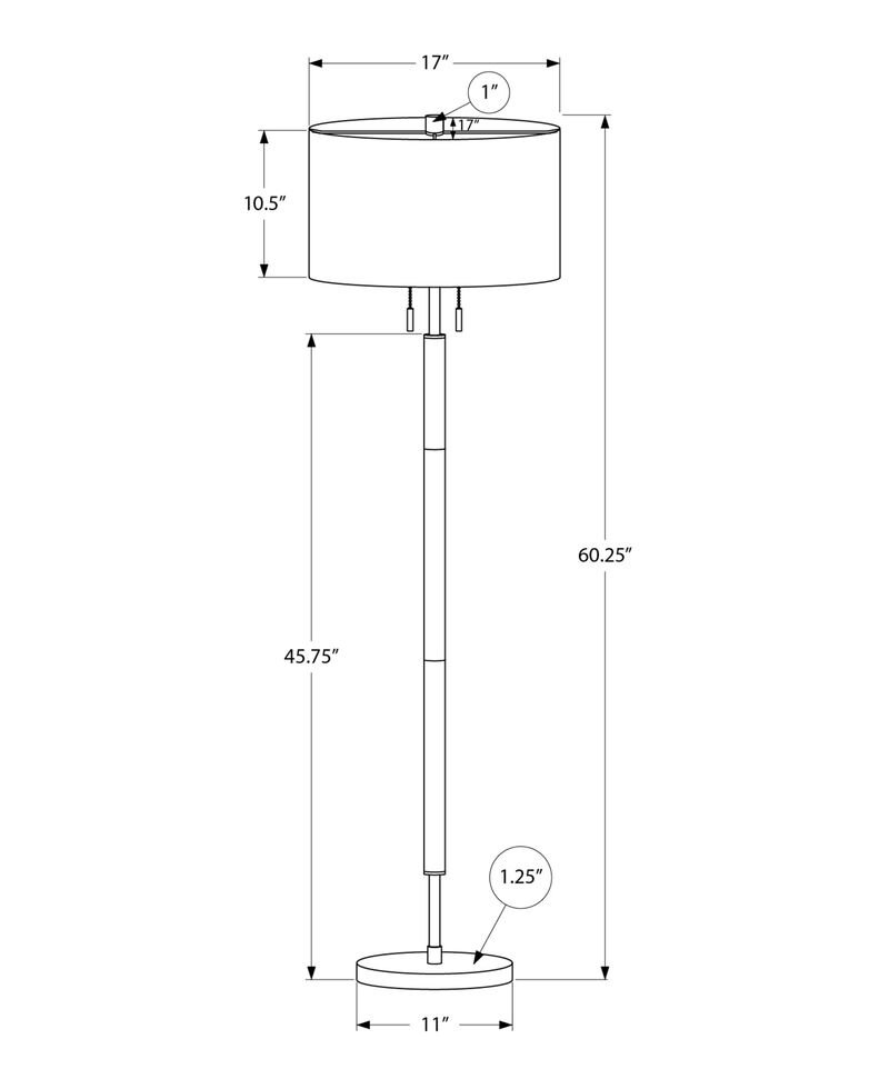 Monarch Specialties 9748 Shade, Contemporary Lighting 60" H Floor Lamp Nickel Metal Grey, 17" L x 17" W x 60.25" H, Black image number 3