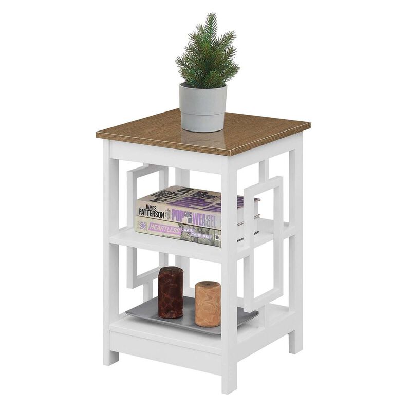 Convenience Concepts Town Square End Table with Shelves, Driftwood/White