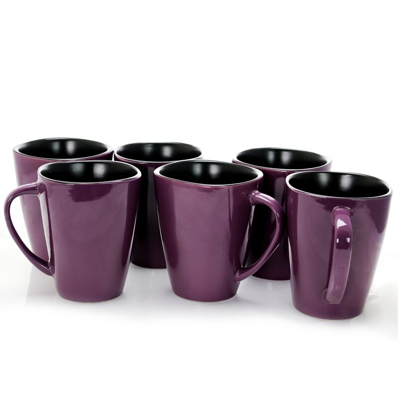 Elama Mulberry 14 oz Stoneware Mugs in Purple, Set of 6