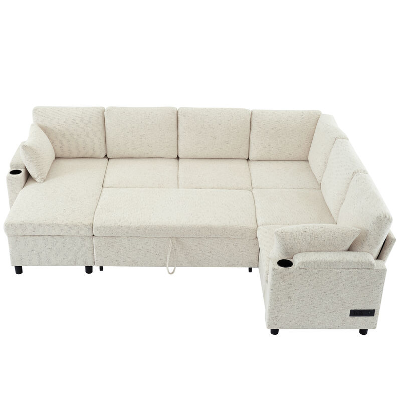 Merax Sectional Sofa with Storage and 2 Cup Holders