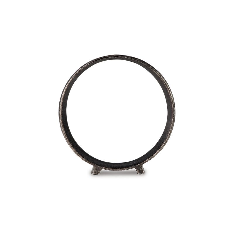 Dalie Sculpture, Round Metal Accent Tabletop Size, 12 Inch, Black - Benzara
