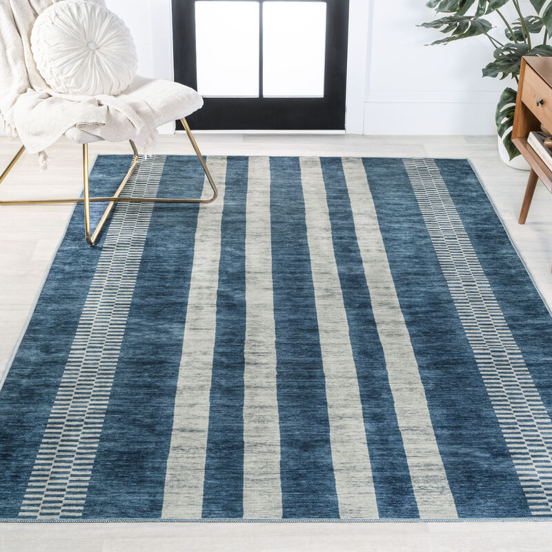 Vichy Geometric Striped Machine Washable Area Rug