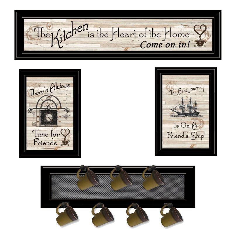 HomeRoots Set Of Four Kitchen Wall Art and Mug Rack image number 0