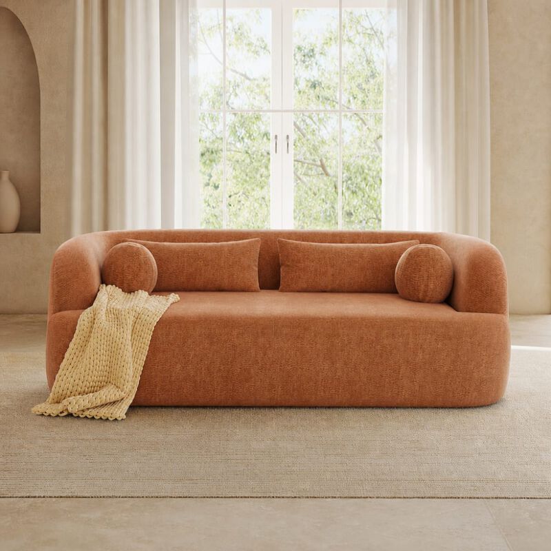 GOODSILO 86" Curved Cloud Couch Chenille Upholstered 3-Seater Boneless Sofa with Pillows, High-Density Foam image number 2