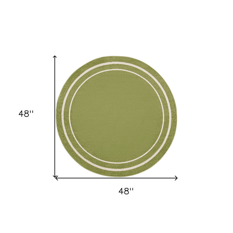 HomeRoots 4' Green And Ivory Round Indoor Outdoor Area Rug image number 4