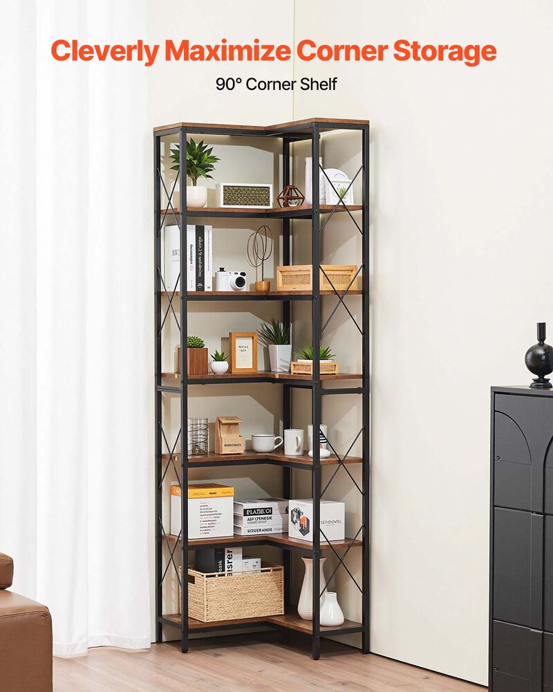 7-Tier Corner Bookshelf Tall L-Shaped Storage Bookcase Organizer
