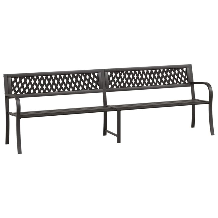 vidaXL Twin Patio Bench - 93.3" Black Steel Frame - Weather-Resistant and Durable Outdoor Furniture - with Comfortable Backrest and Simple Stylish Design