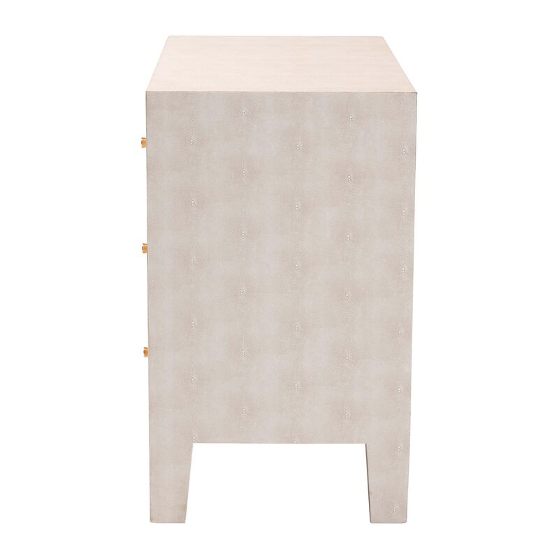 Baxton Studio Leyna Modern Beige Faux Shagreen 3 Drawer Storage Cabinet